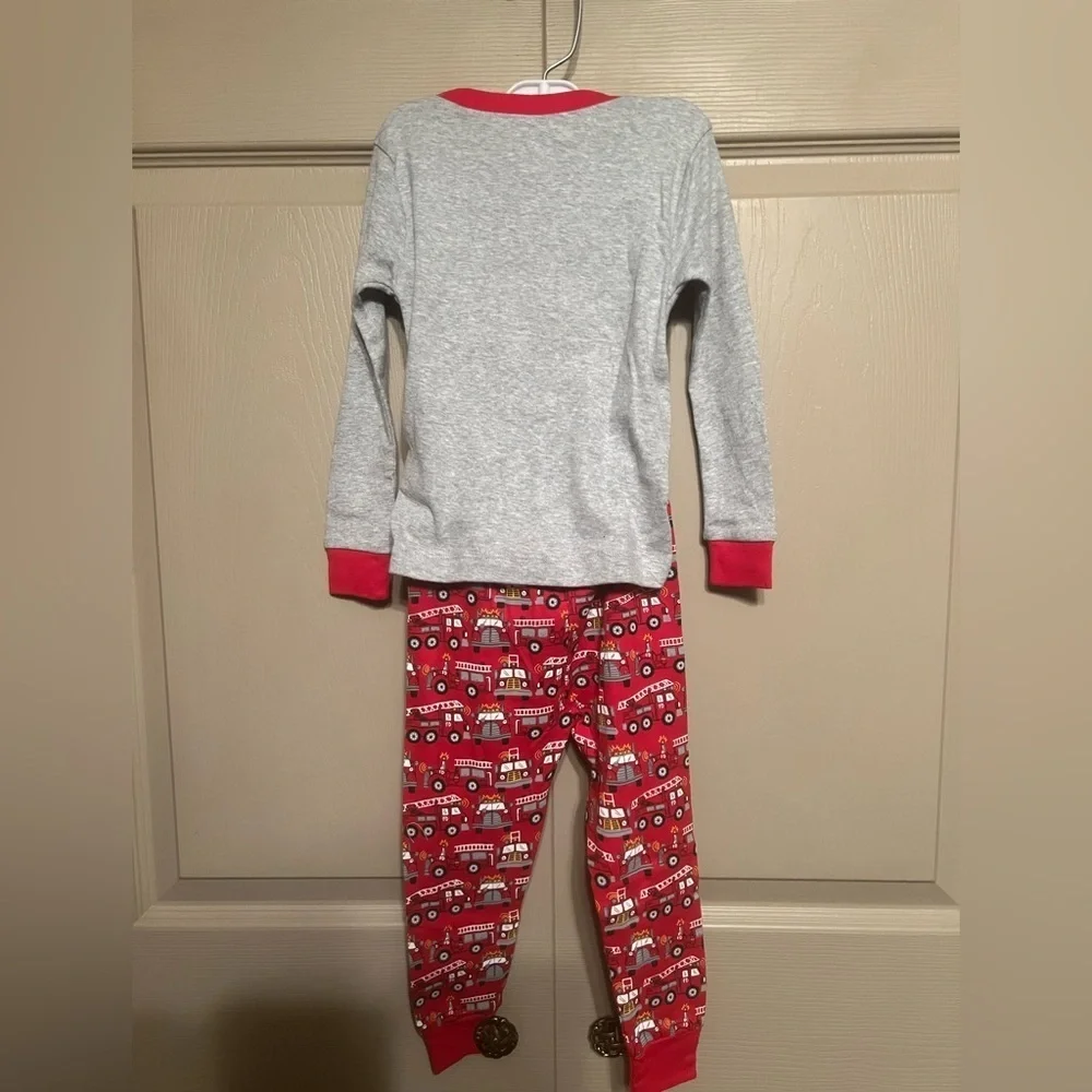 Fire Truck Kids Pajamas Set - Gray and Red